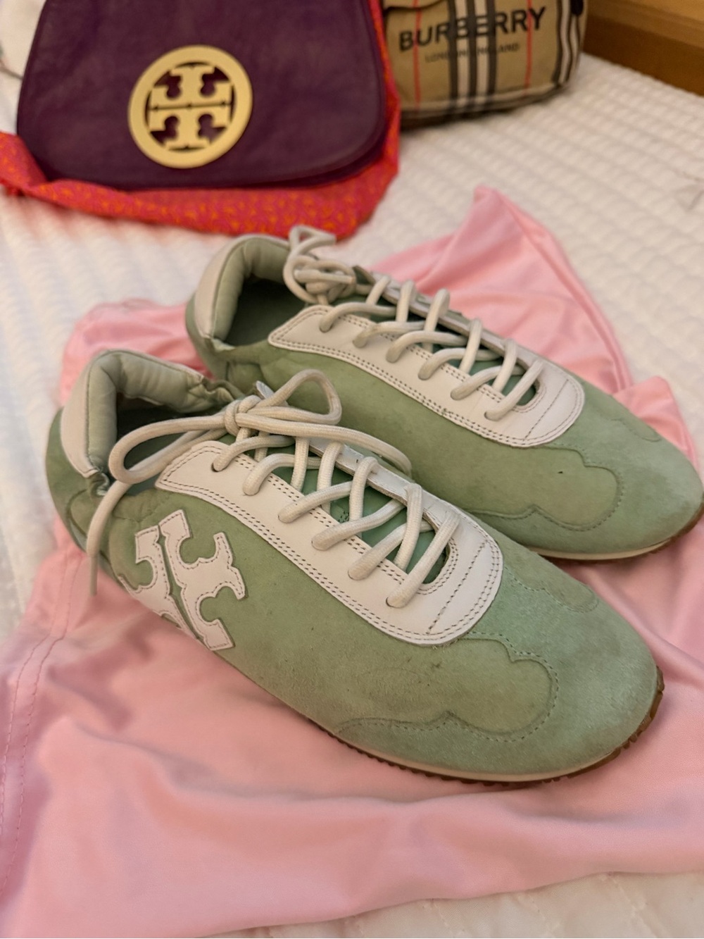 Tory Burch Green Mint Soft Sneakers with Logo
